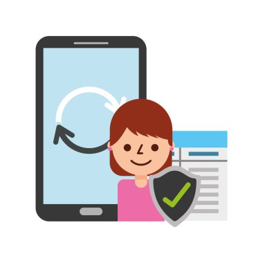 Kadın çizgi film akıllı telefon kalkan fintech 'i yeniden yükle