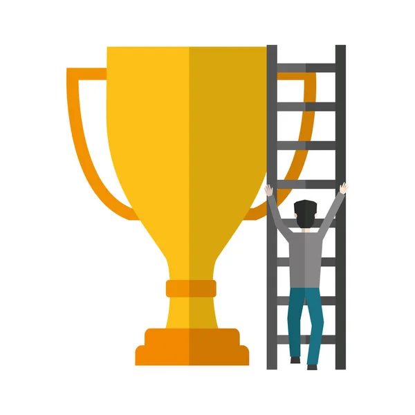 Homme d'affaires monte les escaliers grand trophée prix — Image vectorielle