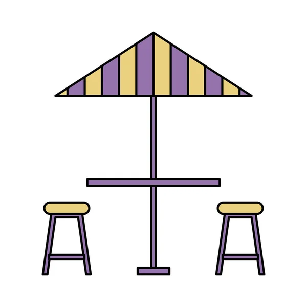 Sonnenschirm Tisch und Stuhl auf weißem Hintergrund — Stockvektor