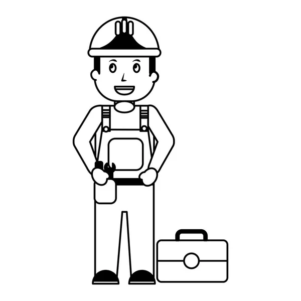 Réparateur en uniforme avec boîte à outils — Image vectorielle