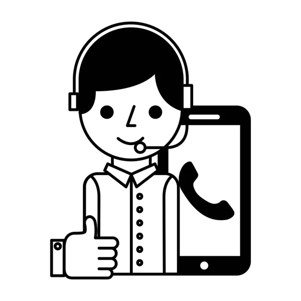 Call Center Boy med smartphone hjälplinje som — Stock vektor