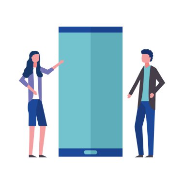 akıllı telefon ile iş adamı ve kadın