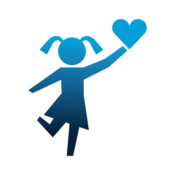 Little girl silhouette with heart isolated icon — Stock Vector