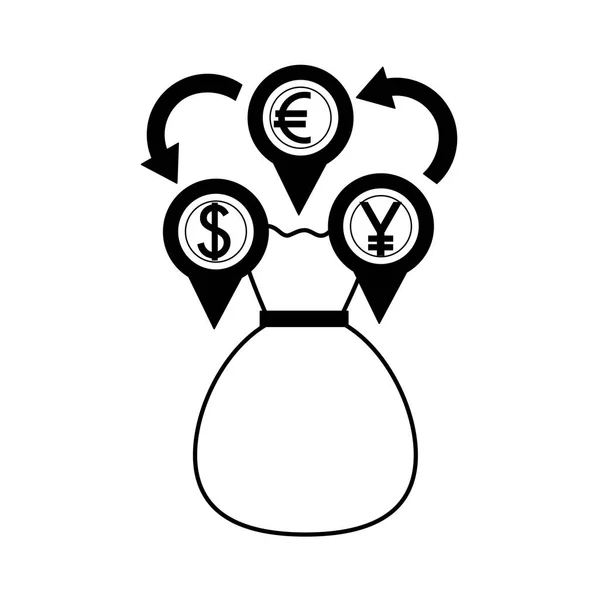 Euro dólar y yenes negocio con bolsa de dinero — Archivo Imágenes Vectoriales