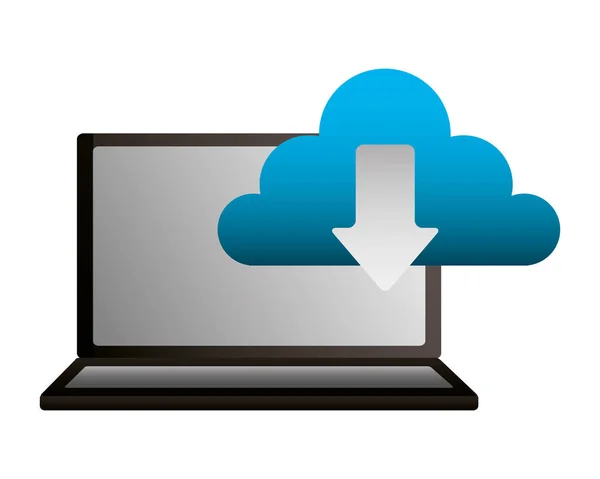 Laptop cloud computing download de informações de dados — Vetor de Stock