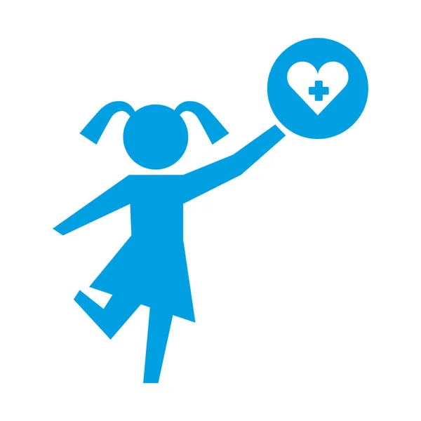 Little girl holding heart healthcare pictogram — Stock Vector