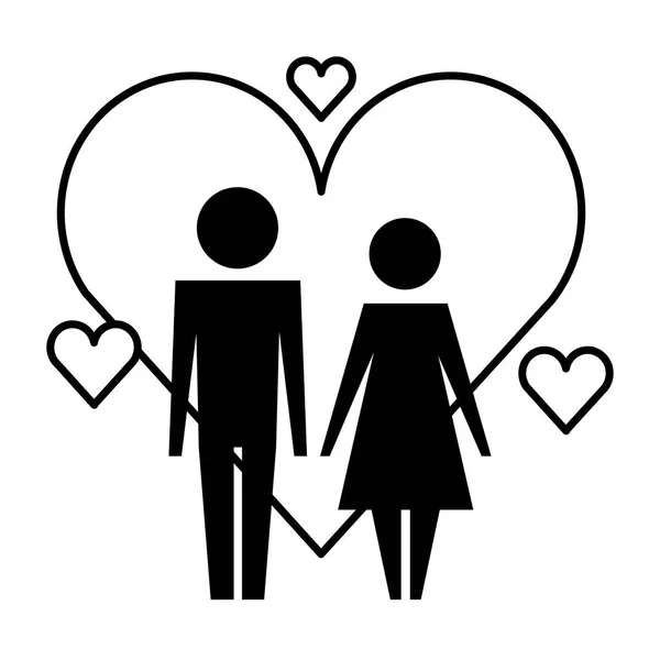 Couple familial avec des coeurs silhouette — Image vectorielle