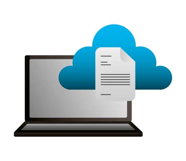 Laptop arquivo de documento de computação em nuvem — Vetor de Stock
