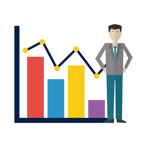 Uomo d'affari con grafico personaggio avatar statistico — Vettoriale Stock