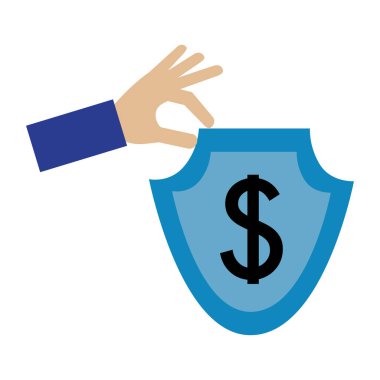 kalkan ve dolar sembolü izole simgesi ile el