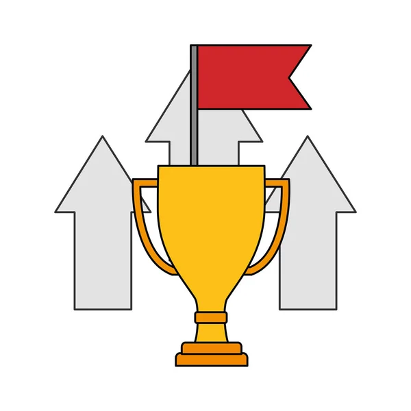 Trofeo premio copa con flechas arriba y la bandera — Vector de stock