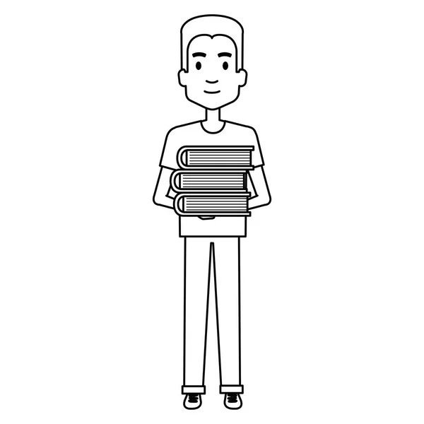 Figur människa med böcker silhuett avatar — Stock vektor