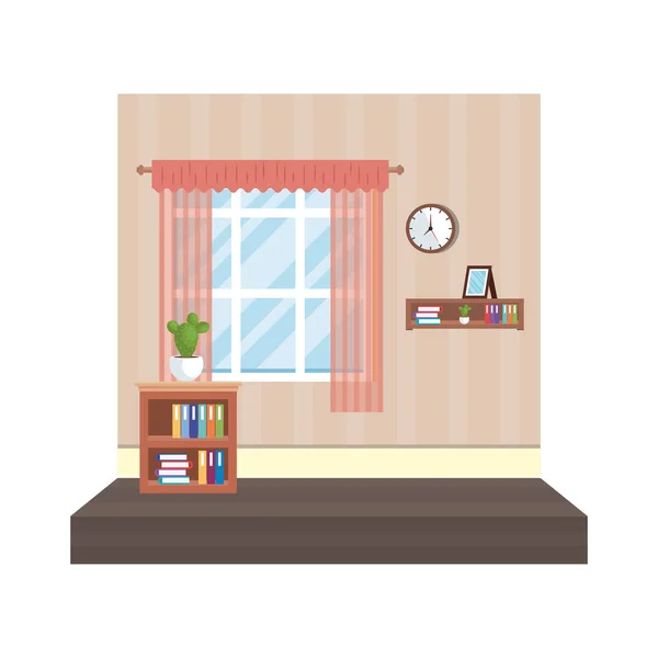 Casa lugar con ventana y planta de interior — Vector de stock