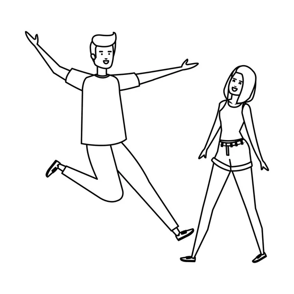 Молода пара святкує персонажів аватарів — стоковий вектор