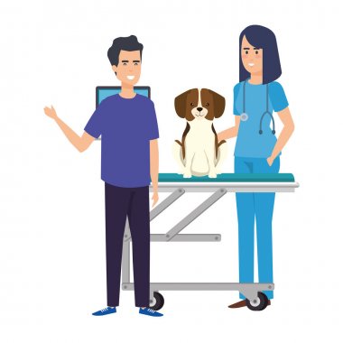 sedyede köpek ile veteriner kadın