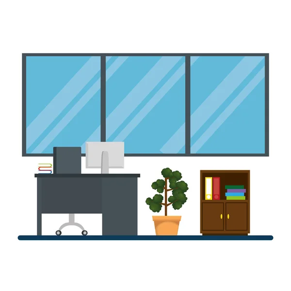 Office workplace with desk and desktop scene — Stock Vector