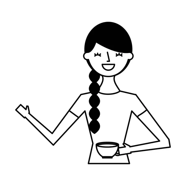 Mujer feliz sosteniendo taza — Vector de stock