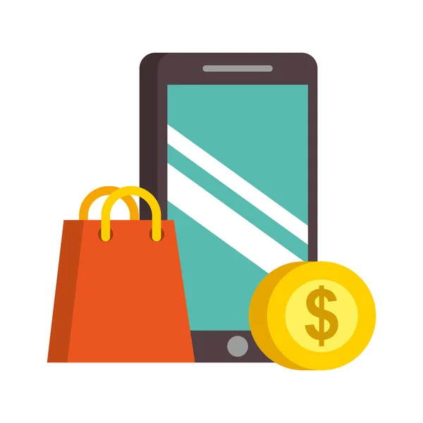 Smartphone shopping bag soldi nfc pagamento — Vettoriale Stock