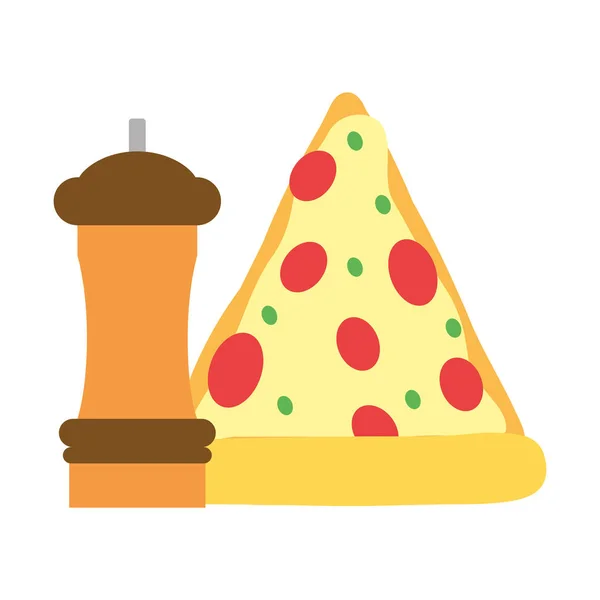 Pizza y pimienta comida — Vector de stock