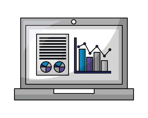 Laptop számítógép-val statisztika grafikus izometrikus ikon — Stock Vector