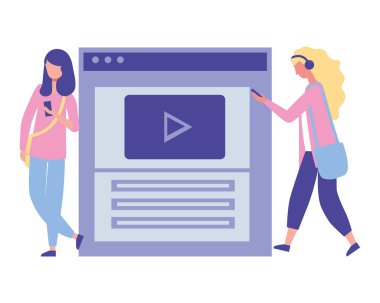 akıllı telefon web sitesi pencerelerini kullanan iki kadın