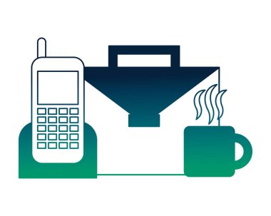 cep telefonu ve fincan kahve ile portföy evrak çantası