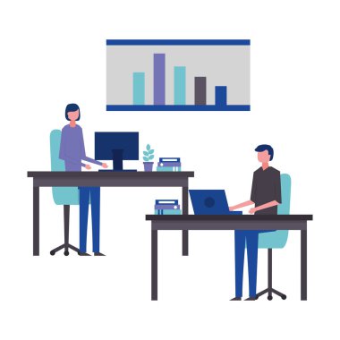 dizüstü çalışan iş adamı ve kadın ofis
