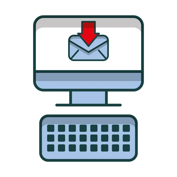 Ordinateur de bureau avec enveloppe icône isolée — Image vectorielle