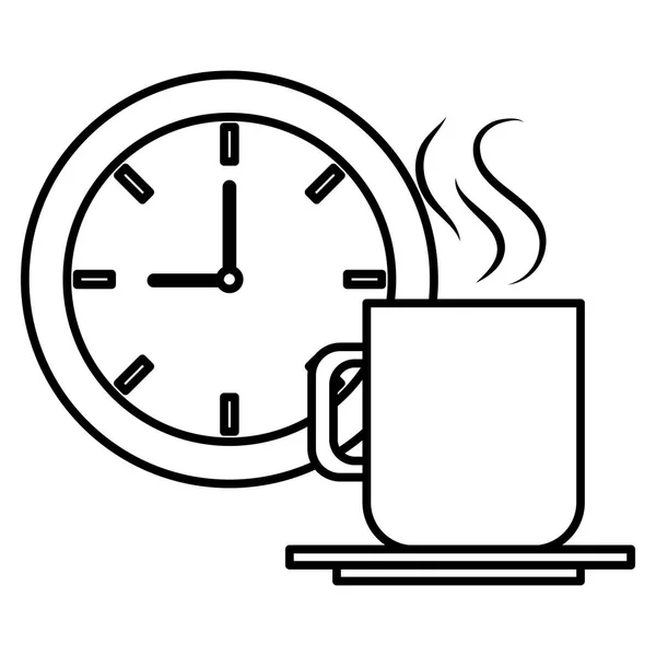 Reloj hora taza de café — Vector de stock