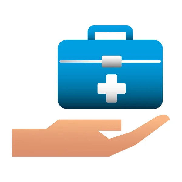 Mano con kit médico aislado icono — Vector de stock