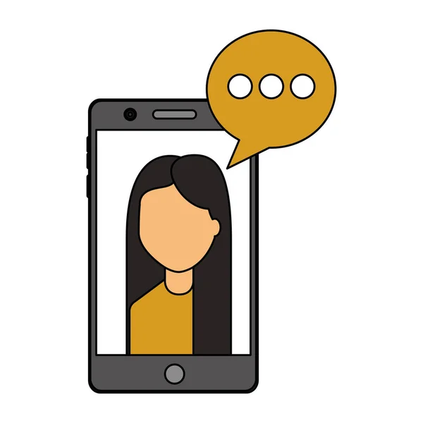 Mobil a nő beszéd buborék chat — Stock Vector