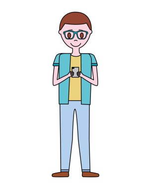 smartphone avatar karakter ile genç adam