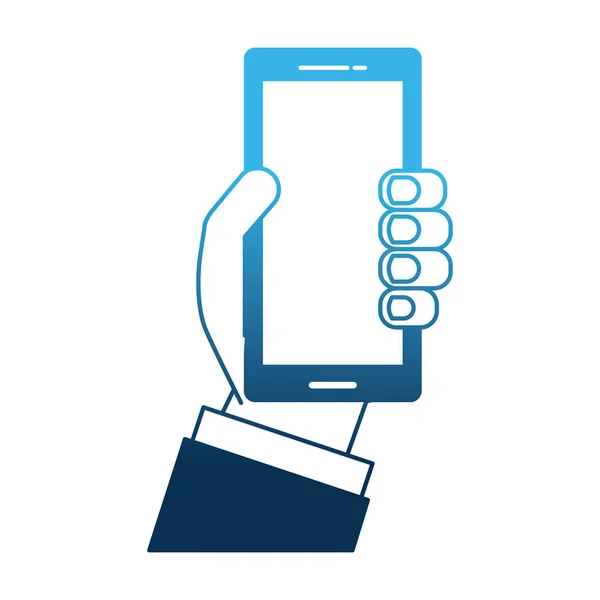 Χέρι με απομονωμένες εικονίδιο συσκευή smartphone — Διανυσματικό Αρχείο