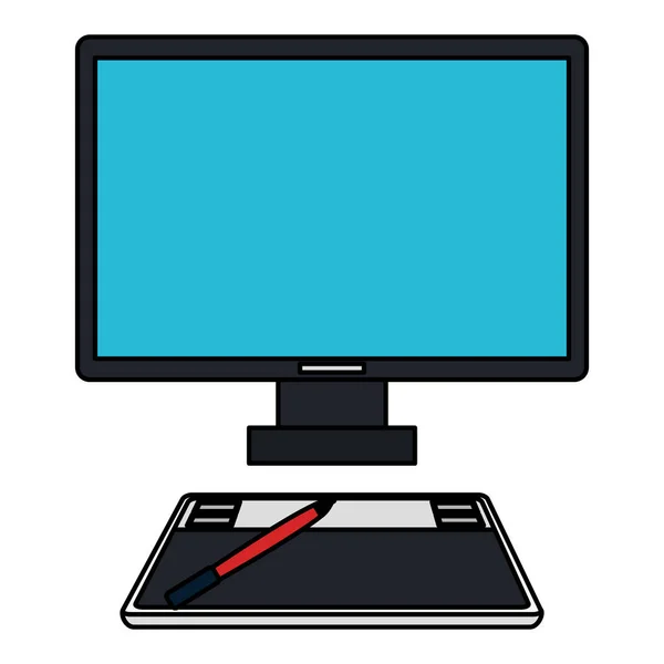 Компьютер рабочий стол с чертежной доской — стоковый вектор