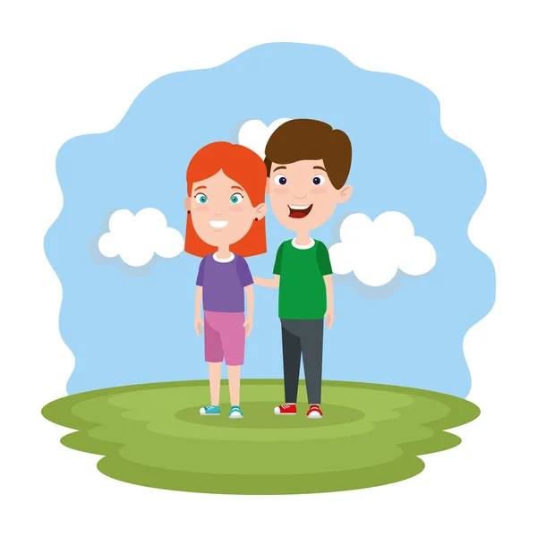 Cute little kids couple in the park — Stock Vector