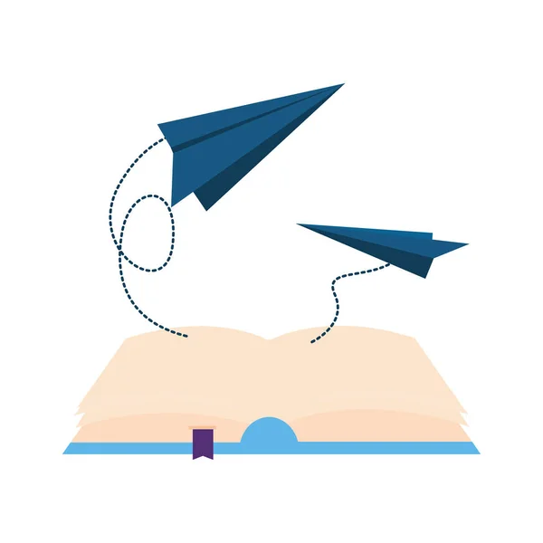 Open book with paper plane icon — Stock Vector