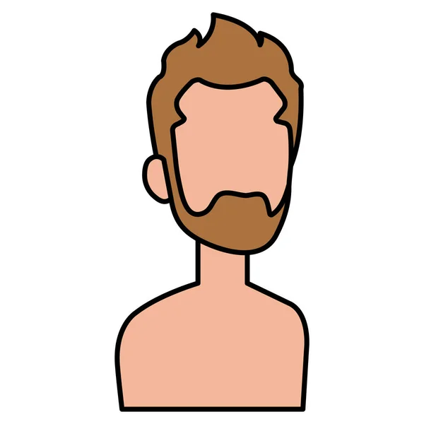 Joven con barba carácter avatar sin camisa — Vector de stock
