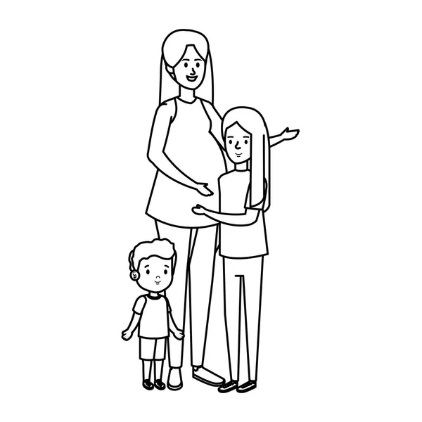 Молодая мать с сыном и дочерью — стоковый вектор