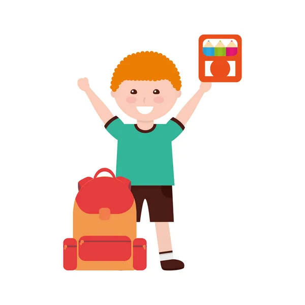 スクールバッグと色を持つ小さな男の子の学生 — ストックベクタ