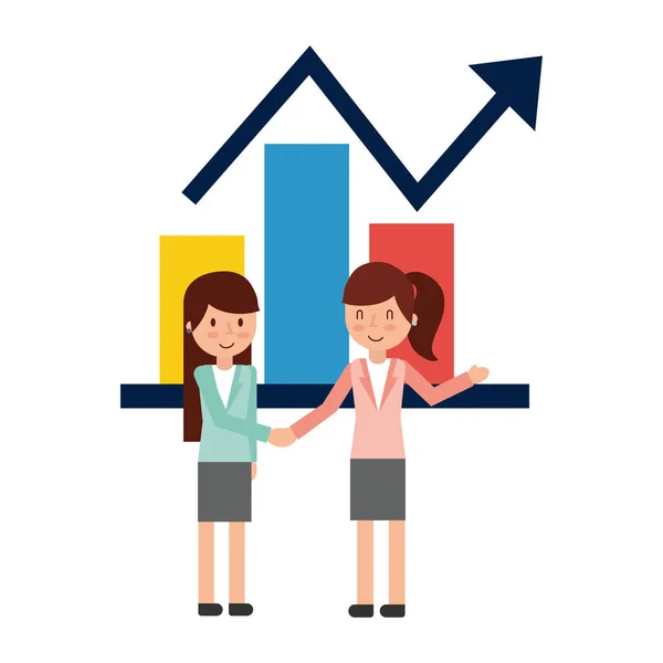 Affärskvinnor elegant med statistik grafik — Stock vektor