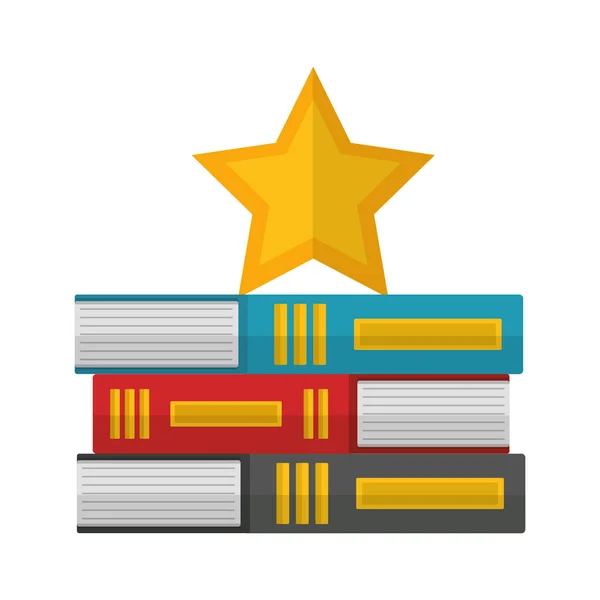 Stapel bibliotheek boeken met ster geïsoleerd icoon — Stockvector