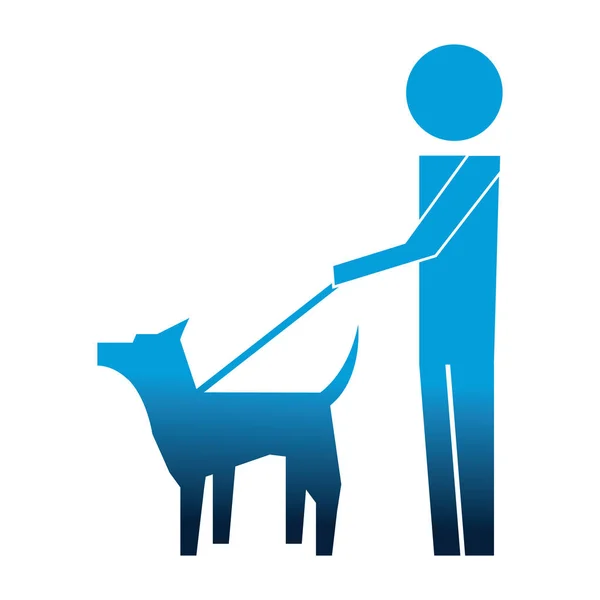 Man met mascotte hond silhouet geïsoleerd pictogram — Stockvector