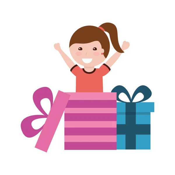 Feliz chica saliendo regalo sorpresa — Archivo Imágenes Vectoriales