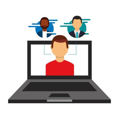 ekranda dizüstü bilgisayar insanlar sosyal medya bağlantısı adam