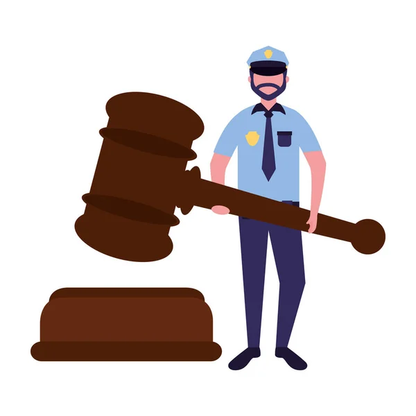 Police man court hammer — Stock Vector