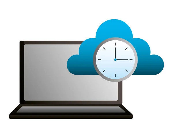 Ordinateur portable cloud computing horloge temps — Image vectorielle
