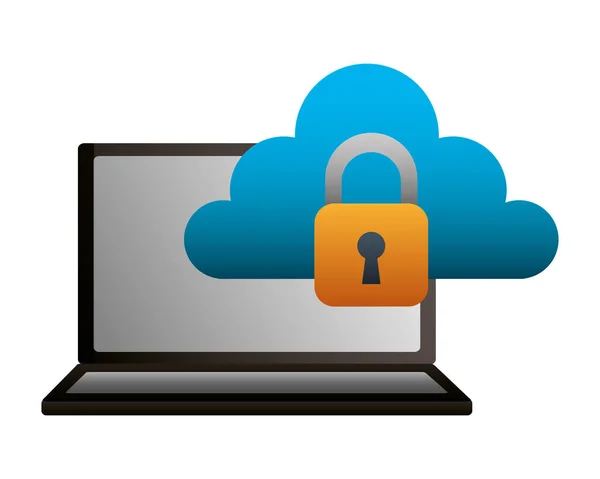 Dados de segurança de computação em nuvem laptop — Vetor de Stock