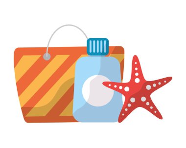 çanta güneş kremi ve denizyıldızı plaj tatil