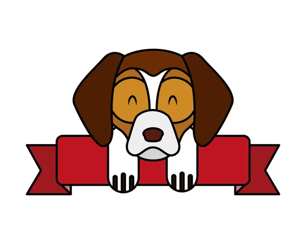 Perro mascota con cinta sobre fondo blanco — Vector de stock