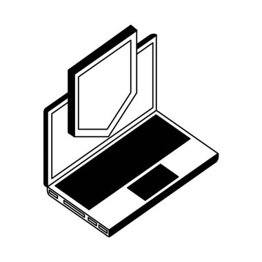 kalkan izometrik simge ile dizüstü bilgisayar